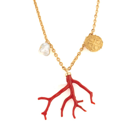 Aphrodite iii coral and pearl necklace