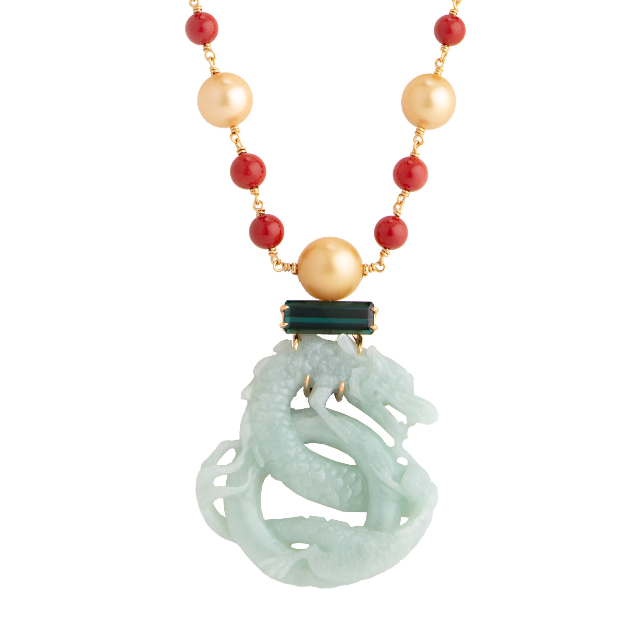 Dragon i jade and coral necklace