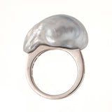 Silver i south sea pearl ring