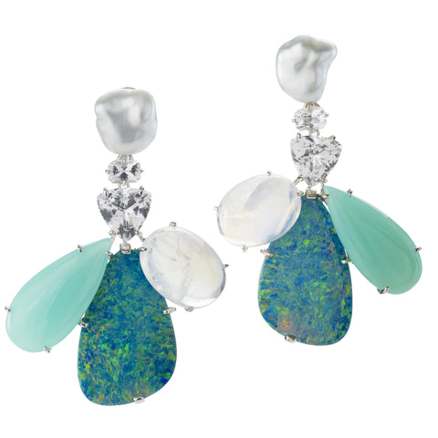 OVERLAP V opal earrings